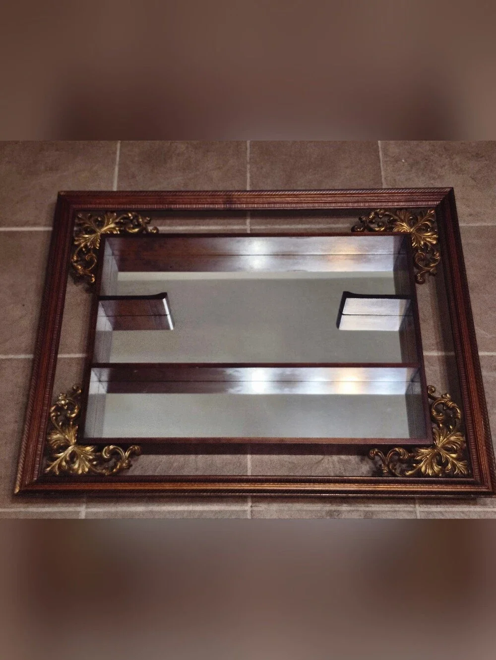 Vintage Mid Century Turner Wall Accessory Shadow Box Mirror 8360 Ornate Wood MCM